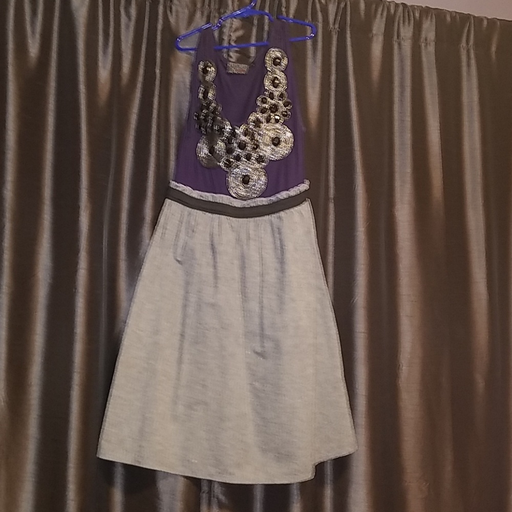 Deep purple and gray embellished dress.